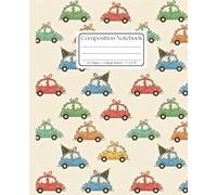Festive Christmas Cars Composition Notebook (Beige): A Cute Holiday Themed College Ruled Journal - Retro Winter Road Trip Pattern on a Warm Cream Background for School and Notes