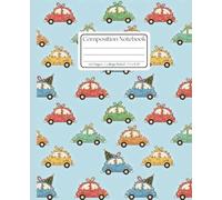 Festive Christmas Cars Composition Notebook (Blue): A Cute Holiday Themed College Ruled Journal - Retro Winter Road Trip Pattern on a Light Blue Background for School and Notes