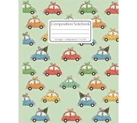 Festive Christmas Cars Composition Notebook (Green): A Cute Holiday Themed College Ruled Journal - Retro Winter Road Trip Pattern on a Mint Green Background for School and Notes