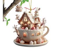 Festive Easter Charm - 2D Acrylic Pendant for Car Rearview and Bags | Coffee Cup House Egg Styles, Lightweight Holiday Decor, Hangable Keychain Accessory, Cute Seasonal Ornament for Easter Events