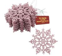 Festive Fix Copos de Nieve con Purpurina para Colgar en Rosa, 12 x 10 cm, decoración para árbol de Navidad y cumpleaños