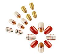 Festive Flase - Juego de arte de uñas artificiales para Acción de Gracias, fácil aplicación, para mujer, Navidad