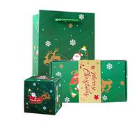 Festive Gift Box - Folding Christmas Favor for Party | Paper Build with DIY Bouncing Design, Red Green Holiday Supply, Money Holder Accessory, Padres Teachers Family Friends Office Classroom