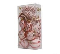 Festive - Juego de 15 adornos de Navidad hechos de plástico con formas de caramelo y menta, adecuados para árbol y decoración navideña del hogar (oro rosa)