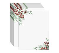 Festive Letter Paper, Holiday Stationery for Seasonal Greetings with Berries Holly Candy Motifs, Paper Sheets with 50 Thick Smooth Sheets for Writing Crafts Cards