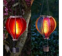 Festive Lights - 17.7 pulgadas de energía solar rojo y arco iris mancha realista de fiesta llama colgante al aire libre SMD LED SMD LED de globo de aire caliente - Luces de jardín flameantes