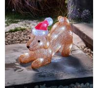 Festive Lights - Decoración navideña de cachorro de Papá Noel iluminado de 29 cm, figura acrílica LED, pantalla festiva para interiores y exteriores, personaje de temporada iluminado, temporizador de