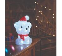 Festive Lights - Decoración navideña de oso polar de hielo iluminado, figura acrílica LED blanca fría, funciona con pilas, pantalla de invierno para interiores y exteriores, personaje festivo
