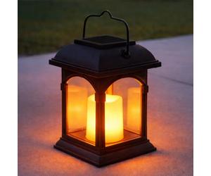 Festive Lights - Farol solar para vela con luz parpadeante LED ámbar, color negro (15 cm)