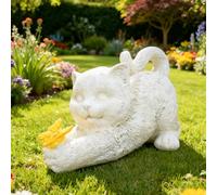 Festive Lights - Gato con efecto de piedra solar de 20 cm con luz conmemorativa de mariposa, LED blanco cálido, polirresina resistente a la intemperie, adorno de homenaje para jardín al aire libre