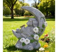 Festive Lights - Luz conmemorativa de media luna con efecto de piedra solar de 19 cm con 5 LED blancos cálidos, polirresina resistente a la intemperie, adorno de homenaje para jardín al aire libre