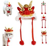 Festive Lion Dance Dragon Head Pet Hat, Chinese New Year Celebration Cute Dog Cat Cap, Adjustable Soft Plush Winter Warm Spring Festival Pet Costume Hat