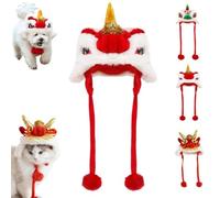 Festive Lion Dance Dragon Head Pet Hat, Chinese New Year Celebration Cute Dog Cat Cap, Adjustable Soft Plush Winter Warm Spring Festival Pet Costume Hat