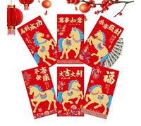 Festive Lunar New Year Red Envelopes, Cartoon 6-Piece 6.69-Inch Glitter Paper Red Packets with Colorful Designs Chinese Money Envelopes, Holiday Decor, Gift for Family, Friends, Kids, Men, Women, Tee