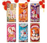 Festive Money Packet - Red Envelopes for Spring Festival | White Cardboard with Horse Year Design, 6-Piece Hong Bao Set, Good Luck Gift, Wedding Tet Holiday Housewarming Party Favor