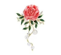 Festive Pearls - Broche de flores de peonía rosa para mujer, accesorios de vestir, Piedra Vidrio Piedra Esmaltado cristal, zirconia cúbica Ágata Obsidiana