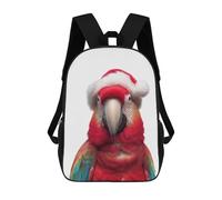 Festive Scarlet Macaw Parrot with Santa Hat Mochilas Impresas En 3D Para Niños, Mochila Escolar, Mochila Informal Para Exteriores, Mochila Informal De Moda Para Niños, Lindas Bolsas De Viaje 17inch