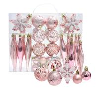 Festive Shatterproof Baubles | 40x Holiday Tree Ornaments Unbreakable | Indoor Holiday Decorations | Glittering Christmas Ornaments| Colorful Christmas Ornaments Gold, Red, Pink and Lake Blue