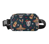 Festive Skull Black - Cangurera impermeable para mujer, diseño de calavera brillante, color negro, 8 x 5.3 x 2.3 pulgadas, divertida y divertida, calavera negra, 8 x 5.3 x 2.3 pulgadas, divertida