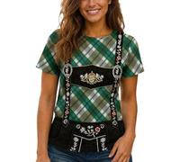 Festive Striped Denim Bib Overall tee For Women, Camiseta con Peto Vaquero a Rayas Festivas, Top gráfico para Fiestas y Uso Diario, Mujer, Oktoberfest._1