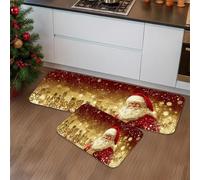Festive - Tapetes de cocina de Papá Noel para piso, tapetes suaves vintage para vacaciones, acolchados, cómodos, lavables, antideslizantes, para fregaderos de cocina, lavadero, baño, 2 unidades