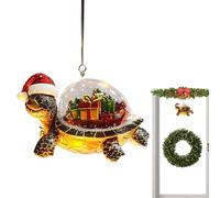 Festive Turtle Ornament Art - Coastal Christmas Decor, 4in Holiday Turtle Piece with Bright Detailing, Acrylic Sea Figure with Seasonal Elements, Ornament Decoration Added Charm, Nautical Christmas
