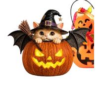 Festive Witch Figurine, Illuminated Pumpkin Statue, Decoration LED Feature