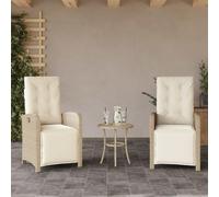 Festnight 2X Sillón Reclinable de Ratán para Exteriores con Cojines, Silla Reclinable Jardín, Sofá de Ratán Ajustable, Sillón Exterior Terraza Balcón Butaca Patio,Beige(con reposapiés)