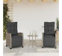 Festnight 2X Sillón Reclinable de Ratán para Exteriores con Cojines, Sillón Reclinable Jardín, Sofá de Ratán Ajustable, Sillón Exterior Terraza Balcón Butaca Patio,Gris(con reposapiés)