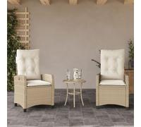 Festnight 2X Sillón Reclinable de Ratán para Exteriores con Cojines, Sillón Reclinable Jardín, Sofá de Ratán Ajustable, Sillón Exterior Terraza Balcón Butaca Patio,Beige-2(sin reposapiés)