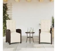 Festnight 2X Sillón Reclinable de Ratán para Exteriores con Cojines, Sillón Reclinable Jardín, Sofá de Ratán Ajustable, Sillón Exterior Terraza Balcón Butaca Patio,Marrón-2(con reposapiés)