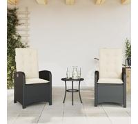 Festnight 2X Sillón Reclinable de Ratán para Exteriores con Cojines, Sillón Reclinable Jardín, Sofá de Ratán Ajustable, Sillón Exterior Terraza Balcón Butaca Patio,Negro y Crema-3(sin reposapiés)