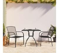 Festnight 3 Pzas Conjunto Muebles de Jardín de Acero, Juego Mesa y Sillas Jardin, Muebles de Balcón, Mesa y Sillas Terraza Exterior, Conjunto Comedor Jardín, Gris Antracita Type 1-Mesa 80 cm