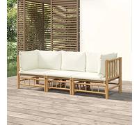 Festnight 4 pzas Sofa Jardin Bambú, Sofás Patio, Sofa Exterior, Conjunto de Jardin Exterior, Conjunto de Sofá de Bambú, Muebles de jardín Bambú Crema