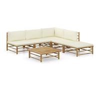 Festnight 6 Pzas Sofa Jardin Exterior Bambú con Cojines, Conjunto Muebles Jardin Exterior, Conjunto Sofá Exterior de Bambú, Sofás Patio, Sofás Terraza, Muebles Salón Jardín, Blanco Crema #6