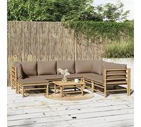 Festnight 8 pzas Sofa Jardin Bambú, Sofás Patio, Sofa Exterior, Conjunto de Jardin Exterior, Conjunto de Sofá de Bambú, Muebles de jardín Bambú Gris Taupe