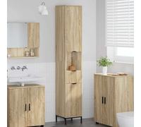 Festnight Armario Alto de Baño con 5 Compartimentos Columna Auxiliar de Baño Mueble de Baño Alto Estrecho con 2 Puertas y 1 Cajón, Estilo Moderno 31.5 x 33 x 190 cm Roble Sonoma
