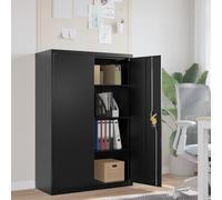 Festnight Armario Archivador de Oficina de Acero, Armario Oficina Metálico con Cerradura, Mueble Organizador Oficina con 2 Puertas y 3 Estantes Ajustable, Negro 90x40x140 cm