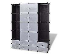 Festnight Armario Modular de 18 Compartimentos Blanco y Negro 37 x 150 x 190 cm