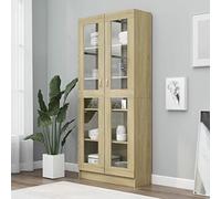 Festnight Armario Vitrina, Mueble Vitrina de Cristal,Vitrinas de salón,Aparador Cocina,Armario Auxiliar de Almacenamiento,con 5 Estantes 2 Puertas, 82,5x30,5x185,5 cm Roble Sonoma