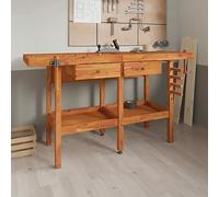 Festnight Banco de Trabajo de Madera Acacia 162x62x83 cm, con Cajones Tornillos, Mesa de Trabajo Taller, Banco de Trabajo Taller, Mesa Trabajo, Banco de Carpintero, Banco Herramientas#2