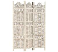 Festnight Biombo Separador Biombo Divisor de 3 Paneles Separador de Ambientes Plegable Tallado a Mano Madera de Mang Blanco 120x165 cm