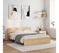 Festnight Cama 140 x 200 cm con Cabecero Estructura Cama con Somier Soporte de Láminas de Madera Base De Cama Marco de Cama Roble Sonoma