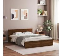 Festnight Cama 150 x 200 cm con Cabecero Estructura Cama con Somier Soporte de Láminas de Madera Base De Cama Marco de Cama Marrón Roble