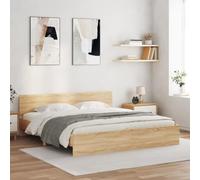 Festnight Cama 160 x 200 cm con Cabecero Estructura Cama con Somier Soporte de Láminas de Madera Base De Cama Marco de Cama Roble Sonoma