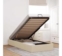 Festnight Cama Individual 100 x 200 cm, Canapé Abatible con Espacio de Almacenamiento y Mecanismo de Elevación, Crema