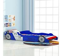 Festnight Cama Infantil con Forma de Coche Carreras Color de Azul Material de Madera, 225x94x38 cm