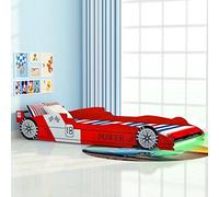 Festnight Cama Infantil con Forma de Coche Carreras y LED Color de Roja Material de Madera, 225x94x38 cm