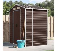 Festnight Caseta de Jardín de Metálica 191 x 130 x 198 cm Cobertizo Exterior de Acero Galvanizado con Puerta Corredera y Estante de leña, Ventilaciones para Almacenamiento de Herramientas Marrón