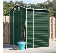 Festnight Caseta de Jardín de Metálica 191 x 130 x 198 cm Cobertizo Exterior de Acero Galvanizado con Puerta Corredera y Estante de leña, Ventilaciones para Almacenamiento de Herramientas Verde